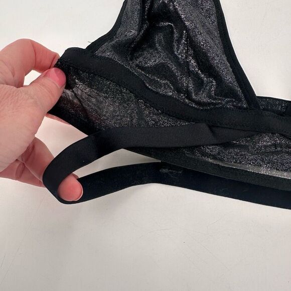 Victoria’s Secret Caged Bra Bralette Black Silver Foil Mesh Shine & Plunge Large - Picture 7 of 12